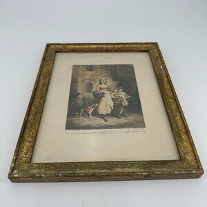 Vintage G.B Florance Handcrafted Florentine Wood Frame w/ Rustic Village Print